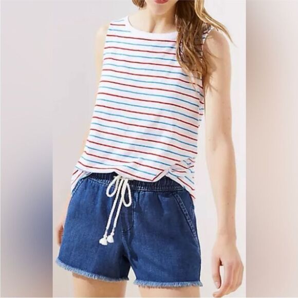 LOFT | Cotton & Linen Blend Denim Shorts Drawstring Waist Women’s Size X-Large - Picture 1 of 12